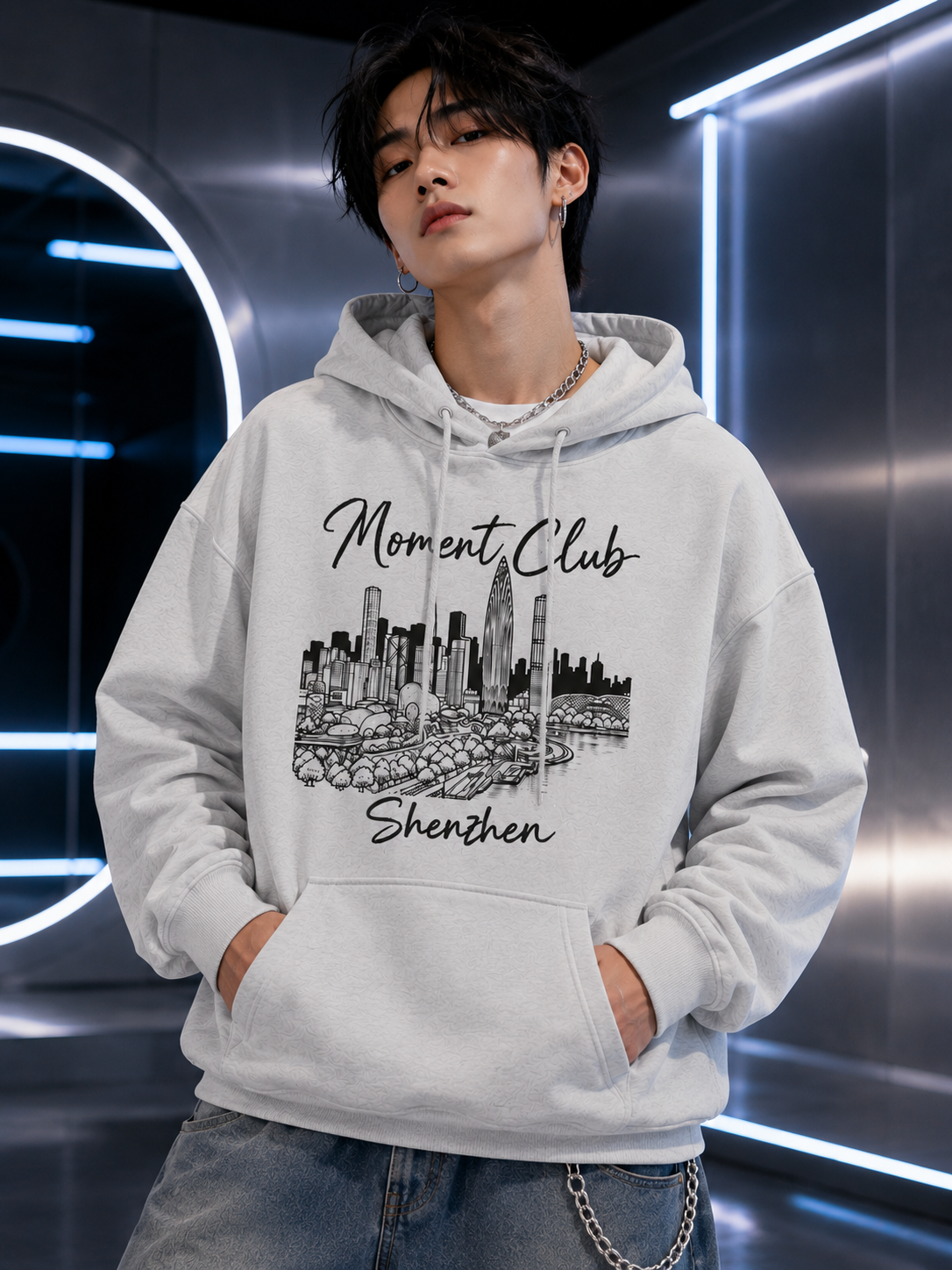 Hoodie - Moment Club Shenzhen Skyline Pullover