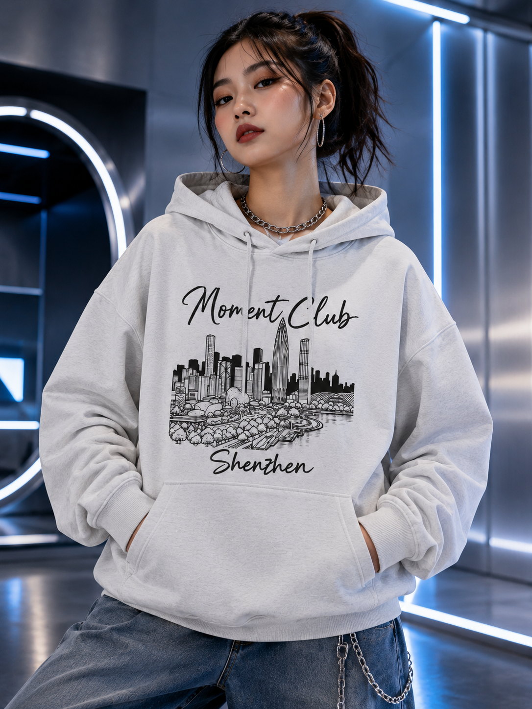 Hoodie - Moment Club Shenzhen Skyline Pullover