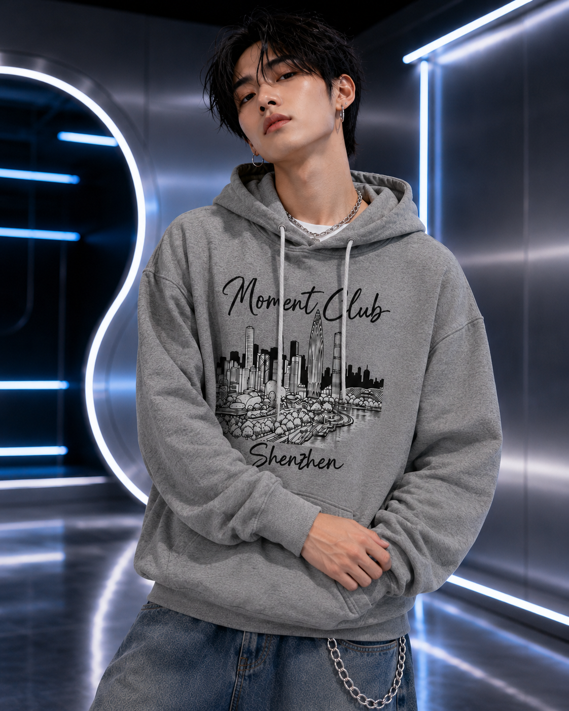 Hoodie - Moment Club Shenzhen Skyline Pullover